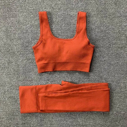 2pcs Thread Yoga Suit Seamless Bra And Butt Lifting High Waist Leggings Set For Women Sports Fitness Yoga Pants Sportswear Outfits Clothing - Anam Online