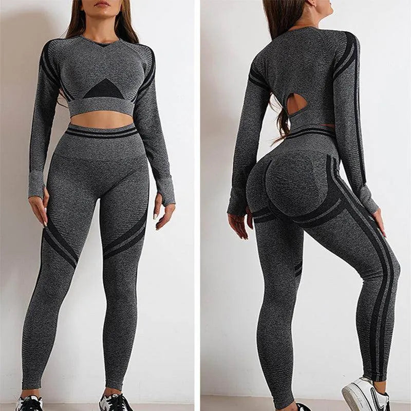 Seamless Yoga Pants Sports Gym Fitness Leggings Or Long Sleeve Tops Outfits Butt Lifting Slim Workout Sportswear Clothing - Anam Online