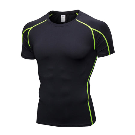 Black athletic shirt with green accents on a white background
