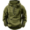 Green hoodie with lace-up front on a white background