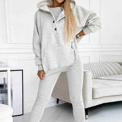 3pcs Women's Sports Suit Loose Hooded Pockets Sweatshirt And Vest And Slim Trousers - Anam Online