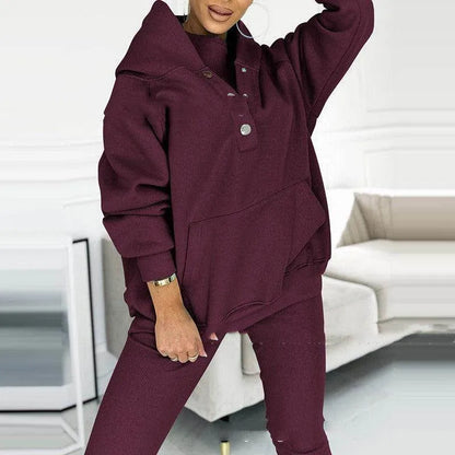 3pcs Women's Sports Suit Loose Hooded Pockets Sweatshirt And Vest And Slim Trousers - Anam Online