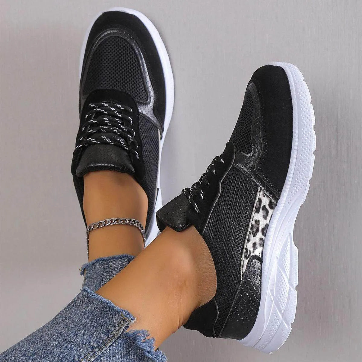 Women Lace Up Sneakers Breathable Mesh Flat Fashion Casual Lightweight Running Sports Shoes - Anam Online