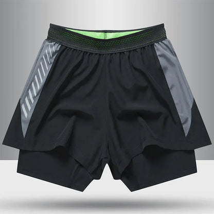 Black and gray athletic shorts with a gray background