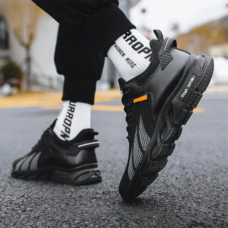 Men's Mesh Shoes Fashion Fly Knit Colour-block Lace-up Sneakers Casual Lightweight Breathable Sports Shoes - Anam Online