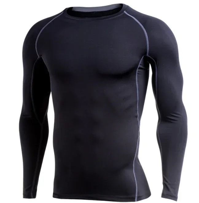 Black long-sleeve compression shirt on a white background