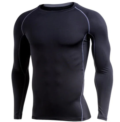 Black long-sleeve compression shirt on a white background