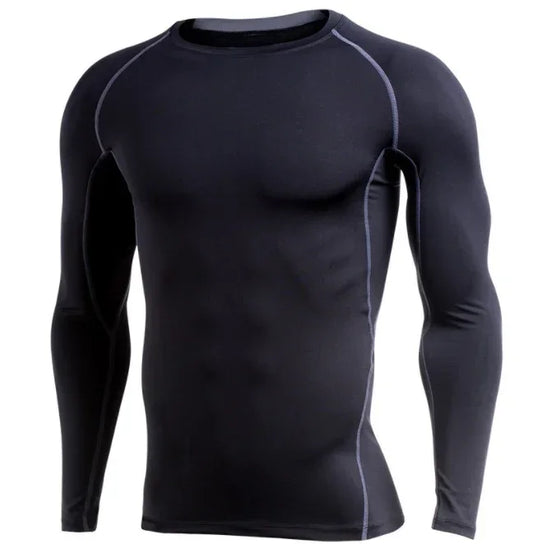 Black long-sleeve compression shirt on a white background