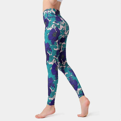 Fashion Flowers Print Leggings High Waist Hip Lifting Yoga Pants For Women Sports Running Fitness Trousers - Anam Online