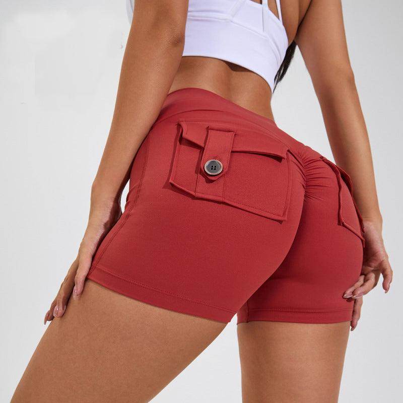 High Waist Hip Lifting Shorts With Pockets Quick Dry Yoga Fitness Sports Pants Summer Women Clothes - Anam Online