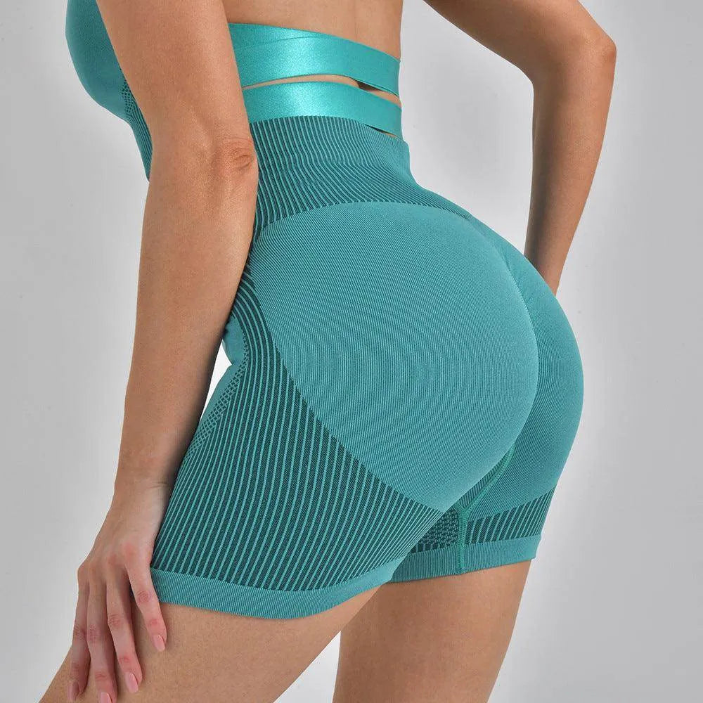Striped Yoga Shorts High Waist Hip-lifting Tight Pants For Women Running Fitness Sports Leggings - Anam Online