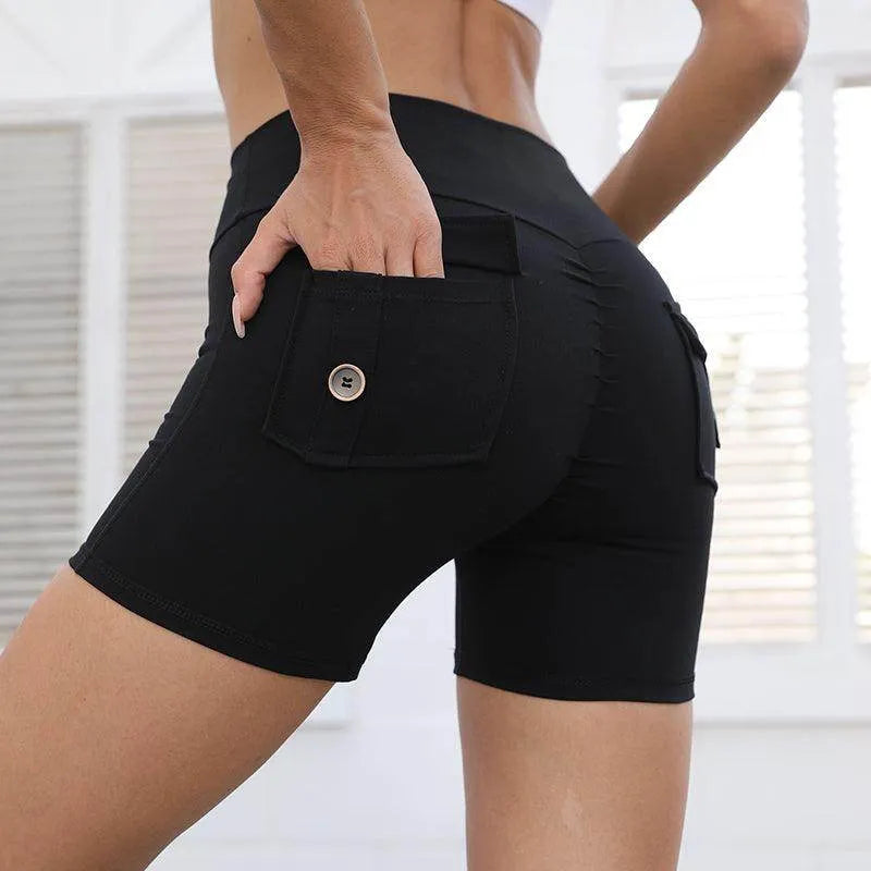 High Waist Hip Lifting Shorts With Pockets Quick Dry Yoga Fitness Sports Pants Summer Women Clothes - Anam Online