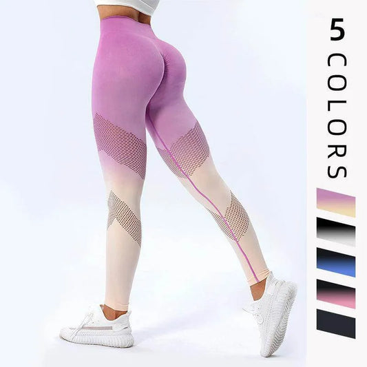 New Hollow Design Gradient Printed Yoga Pants Seamless High Waist Hip Lifting Fitness Leggings For Women Quick Drying Trousers - Anam Online