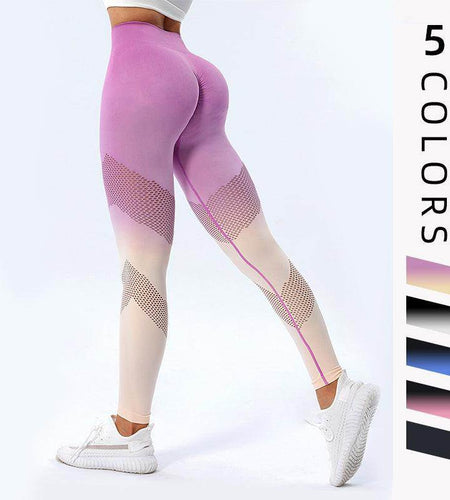 New Hollow Design Gradient Printed Yoga Pants Seamless High Waist Hip Lifting Fitness Leggings For Women Quick Drying Trousers - Anam Online
