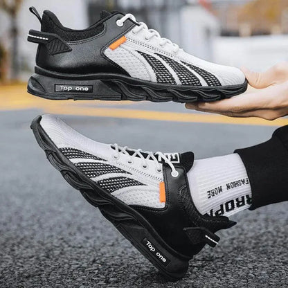 Men's Mesh Shoes Fashion Fly Knit Colour-block Lace-up Sneakers Casual Lightweight Breathable Sports Shoes - Anam Online
