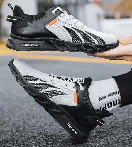 Men's Mesh Shoes Fashion Fly Knit Colour-block Lace-up Sneakers Casual Lightweight Breathable Sports Shoes - Anam Online