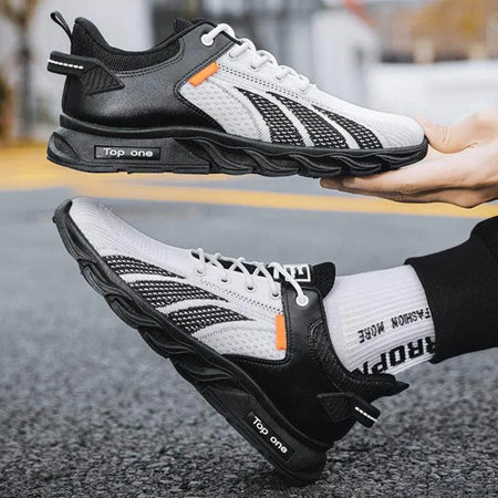 Men's Mesh Shoes Fashion Fly Knit Colour-block Lace-up Sneakers Casual Lightweight Breathable Sports Shoes - Anam Online