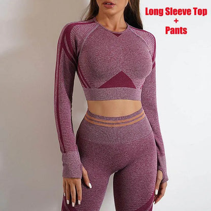 Seamless Yoga Pants Sports Gym Fitness Leggings Or Long Sleeve Tops Outfits Butt Lifting Slim Workout Sportswear Clothing - Anam Online