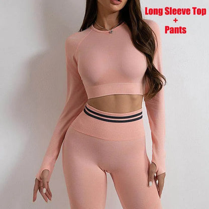 Seamless Yoga Pants Sports Gym Fitness Leggings Or Long Sleeve Tops Outfits Butt Lifting Slim Workout Sportswear Clothing - Anam Online