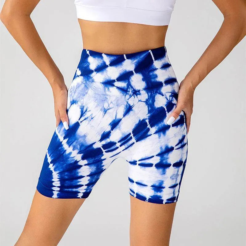 Tie-dye Printed Yoga Shorts Fashion Seamless High-waisted Hip-lifting Pant Sports Running Fitness Pants For Women Clothing - Anam Online