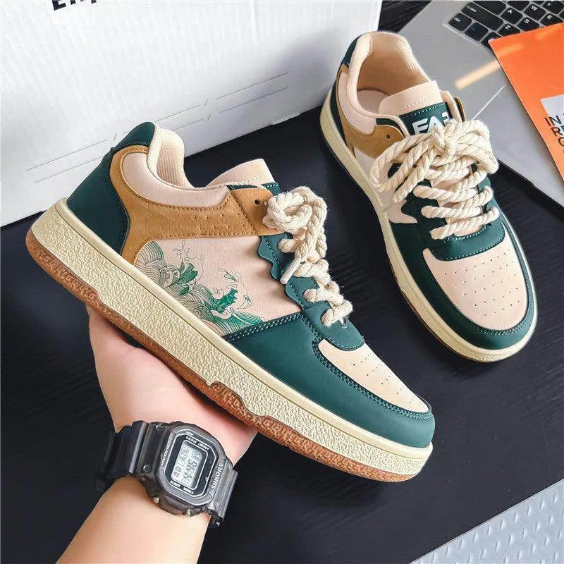 Lace-up Casual Shoes Men Soft Thick Sole Fashion Comfortable Breathable Flats Sneakers Student Platform Outdoor Walking Shoes - Anam Online