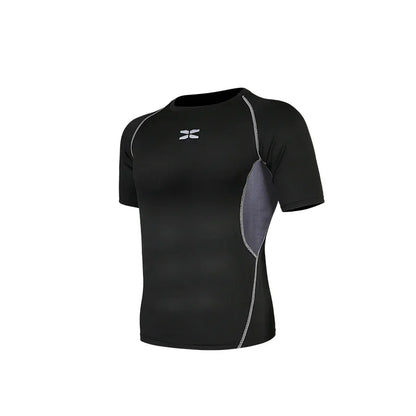 Black athletic shirt with gray accents on a white background