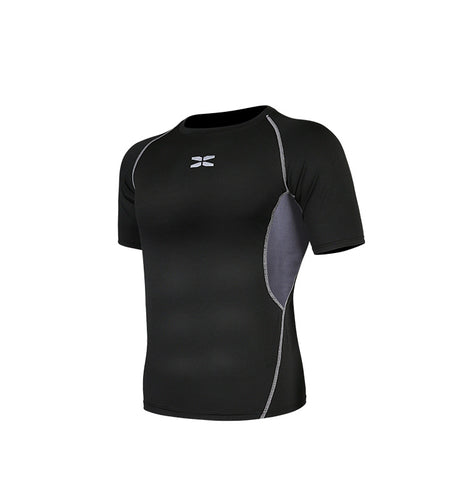 Black athletic shirt with gray accents on a white background