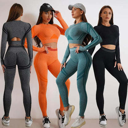Seamless Yoga Pants Sports Gym Fitness Leggings Or Long Sleeve Tops Outfits Butt Lifting Slim Workout Sportswear Clothing - Anam Online