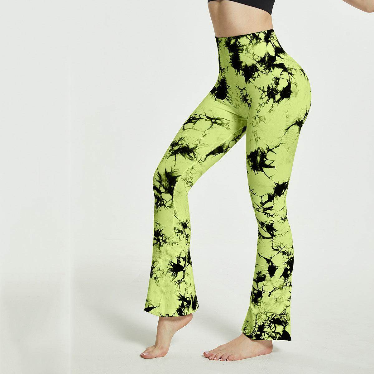 Fashion Tie Dye Printed Yoga Bell-Bottomed Pants Seamless High Waist Quick-drying Fitness Running Sports Leggings Women Flares - Anam Online
