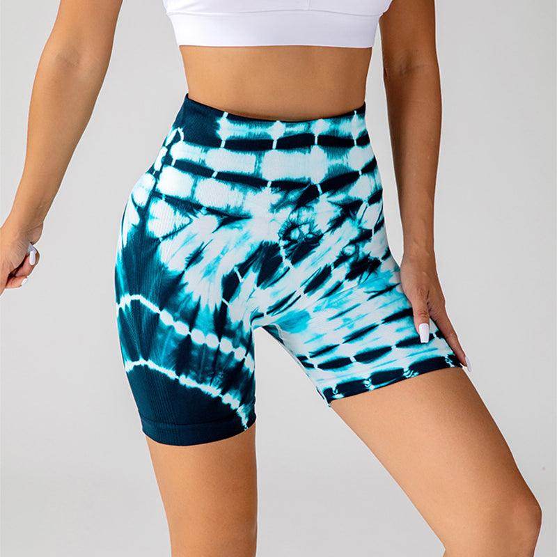Tie-dye Printed Yoga Shorts Fashion Seamless High-waisted Hip-lifting Pant Sports Running Fitness Pants For Women Clothing - Anam Online