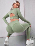 2pcs Sports Suits Long Sleeve Hollow Design Tops And Butt Lifting High Waist Seamless Fitness Leggings - Anam Online