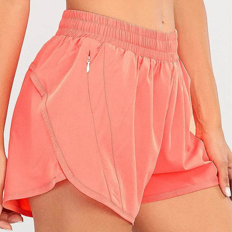 Summer Sports Shorts With Zipper Pockets Breathable Loose Anti-exposure Outdoor Running Fitness Pants For Women - Anam Online