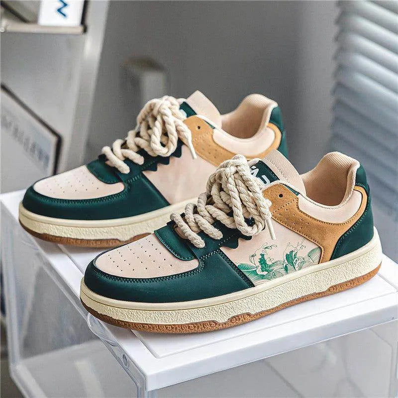 Lace-up Casual Shoes Men Soft Thick Sole Fashion Comfortable Breathable Flats Sneakers Student Platform Outdoor Walking Shoes - Anam Online