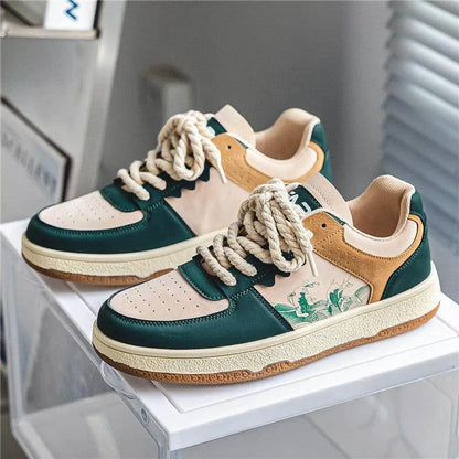Lace-up Casual Shoes Men Soft Thick Sole Fashion Comfortable Breathable Flats Sneakers Student Platform Outdoor Walking Shoes - Anam Online