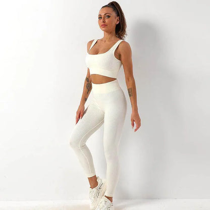 2pcs Thread Yoga Suit Seamless Bra And Butt Lifting High Waist Leggings Set For Women Sports Fitness Yoga Pants Sportswear Outfits Clothing - Anam Online