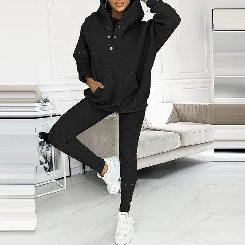 3pcs Women's Sports Suit Loose Hooded Pockets Sweatshirt And Vest And Slim Trousers - Anam Online
