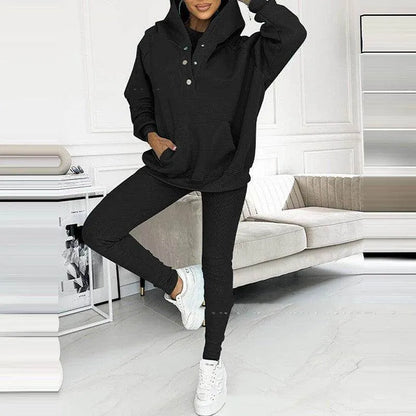3pcs Women's Sports Suit Loose Hooded Pockets Sweatshirt And Vest And Slim Trousers - Anam Online