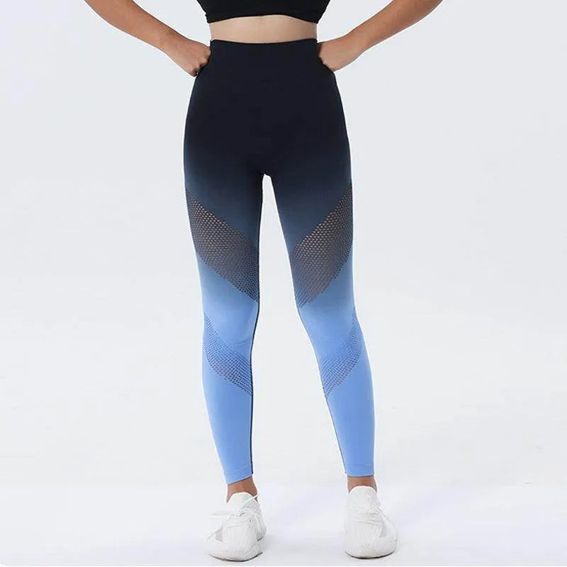 New Hollow Design Gradient Printed Yoga Pants Seamless High Waist Hip Lifting Fitness Leggings For Women Quick Drying Trousers - Anam Online