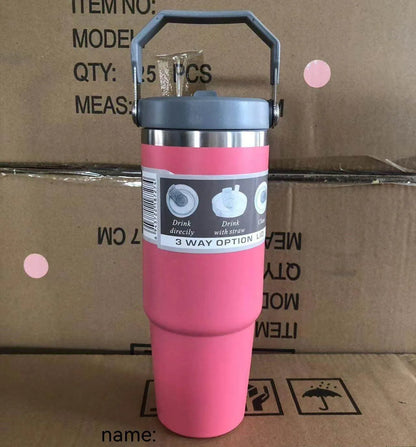 Portable Car Cup Stainless Steel Cup Travel Sports Water Bottle With Handle Cover Coffee Tumbler Cup - Anam Online