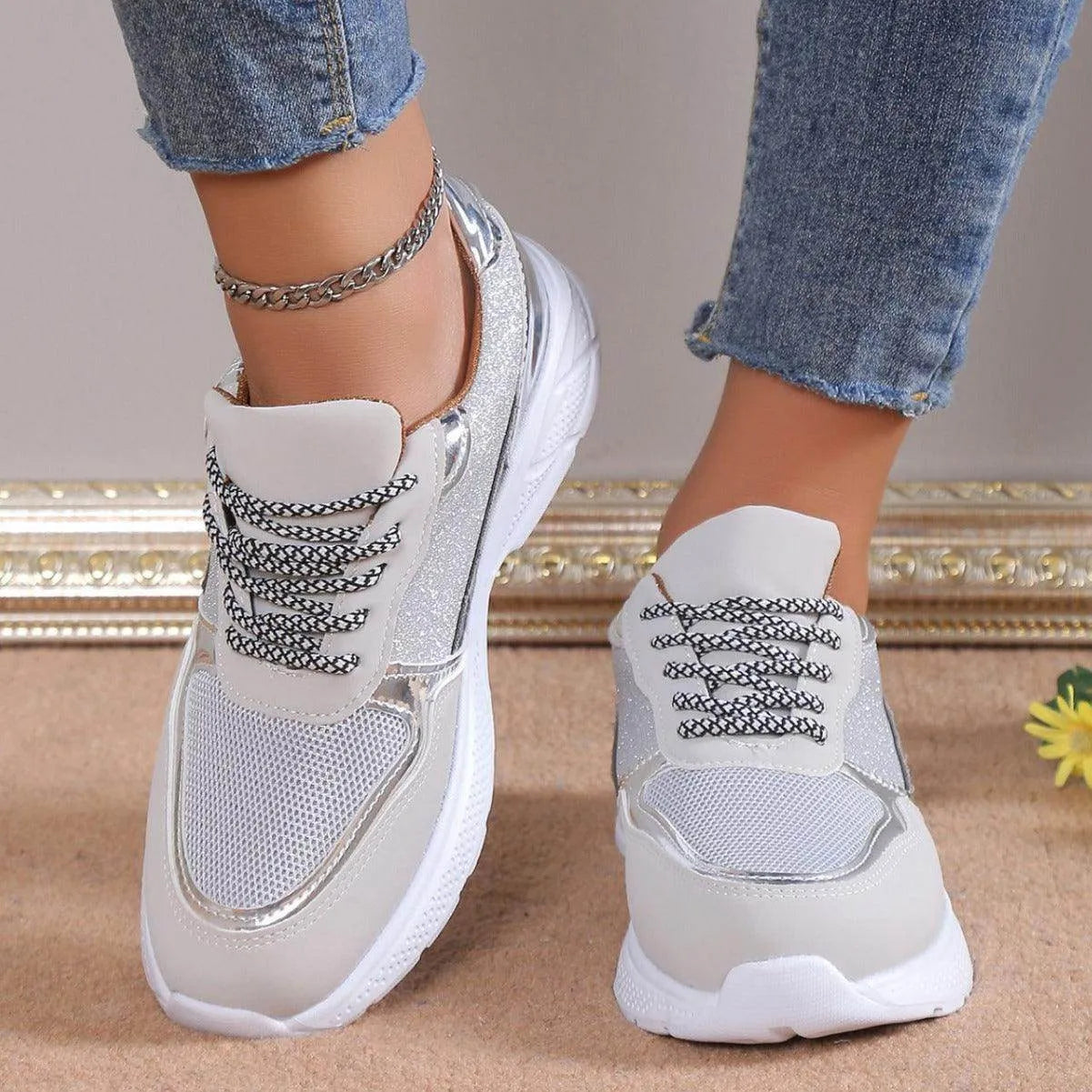 Women Lace Up Sneakers Breathable Mesh Flat Fashion Casual Lightweight Running Sports Shoes - Anam Online