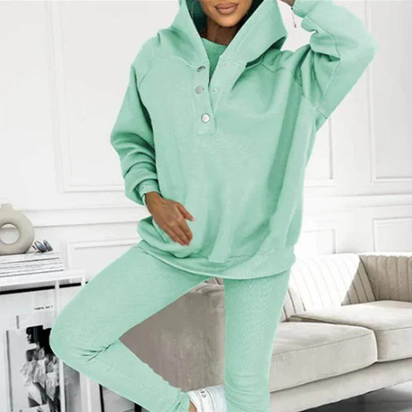 3pcs Women's Sports Suit Loose Hooded Pockets Sweatshirt And Vest And Slim Trousers - Anam Online