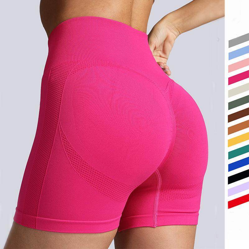 Seamless Yoga Shorts Women Solid Colour High Waist Hip-lifting Fitness Pants Running Sweatpants - Anam Online