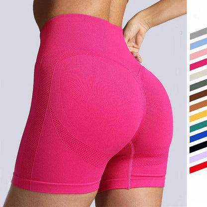 Seamless Yoga Shorts Women Solid Colour High Waist Hip-lifting Fitness Pants Running Sweatpants - Anam Online