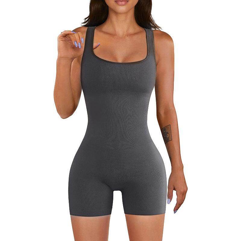 Women's Tight Ribbed Shorts Short Sleeve Yoga Jumpsuit - Anam Online