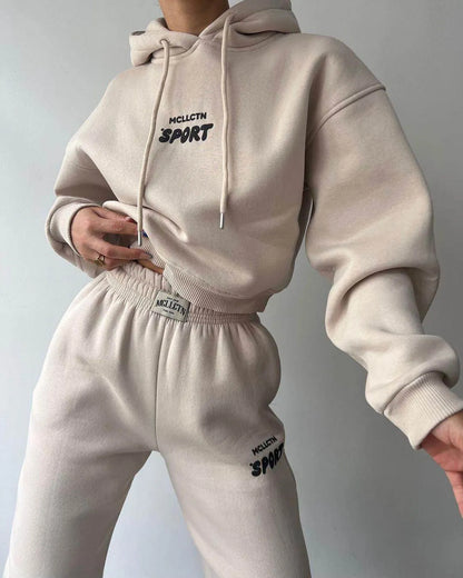 Long Sleeve Hooded Printed Sweater Trousers Suit - Anam Online