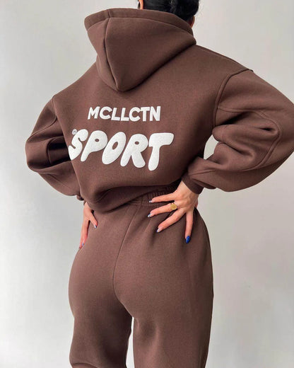 Long Sleeve Hooded Printed Sweater Trousers Suit - Anam Online