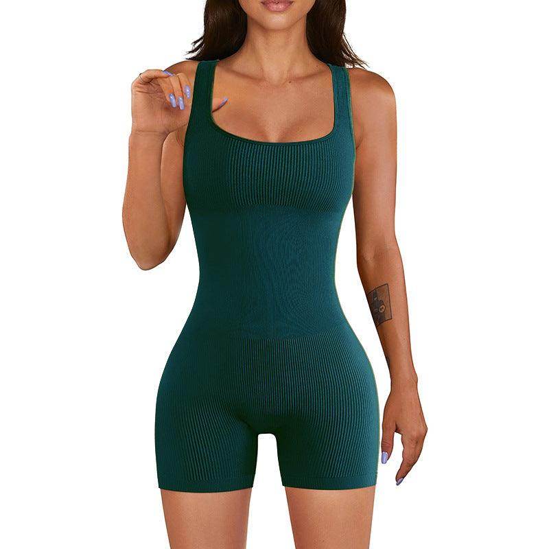 Women's Tight Ribbed Shorts Short Sleeve Yoga Jumpsuit - Anam Online