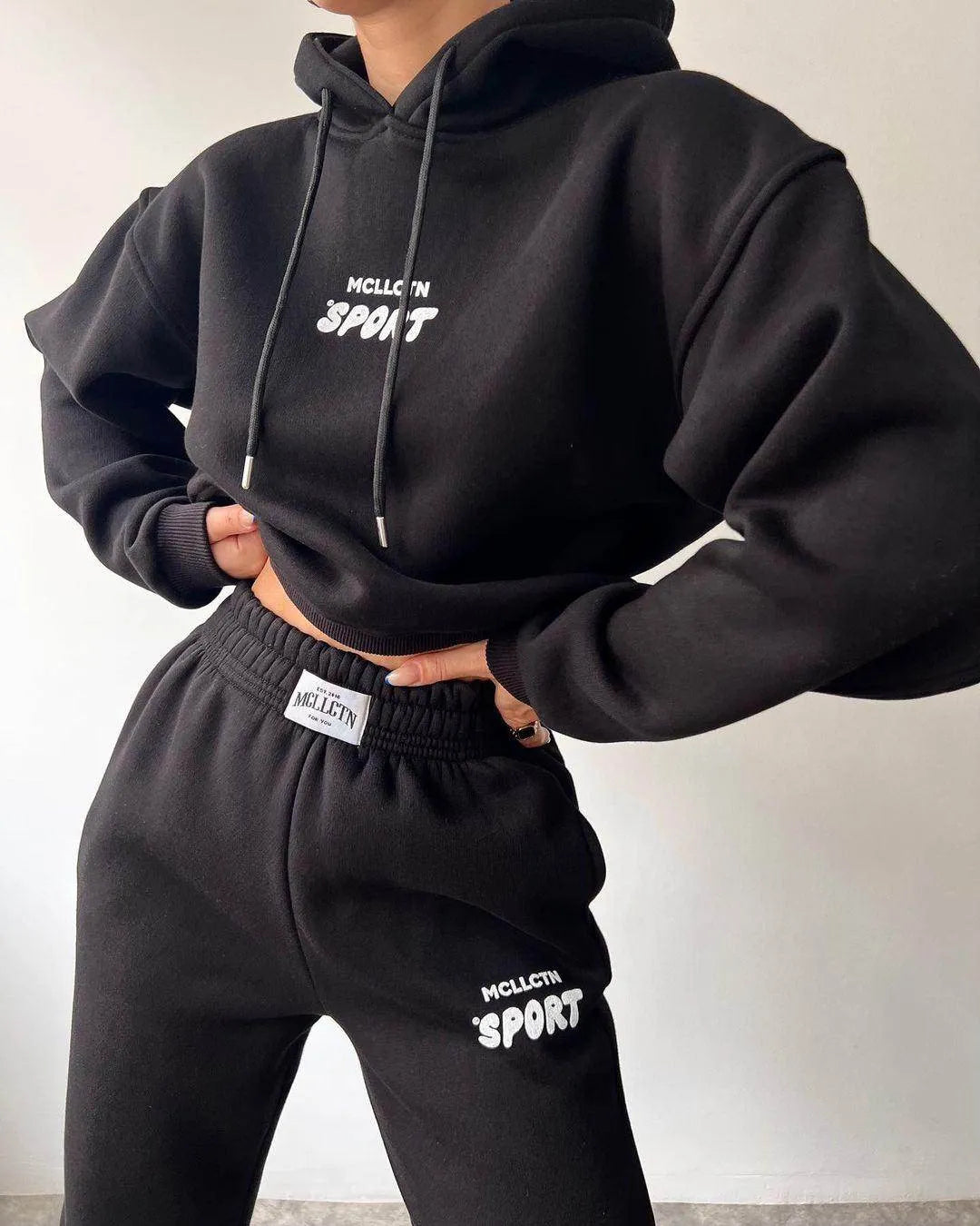 Long Sleeve Hooded Printed Sweater Trousers Suit - Anam Online