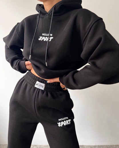 Long Sleeve Hooded Printed Sweater Trousers Suit - Anam Online