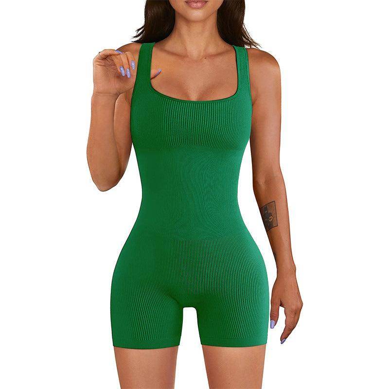 Women's Tight Ribbed Shorts Short Sleeve Yoga Jumpsuit - Anam Online